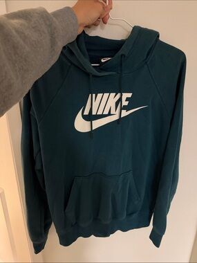 Nike Dark Teal Pullover Hoodie with White Logo